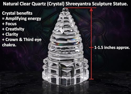 Natural Crystal Clear Quartz Shree Yantra Size 1.5 x 1.5 x 3.5 cm Approx Handcrafted Small Sculpture Statue - color: Crystal Quartz Shree Yantra