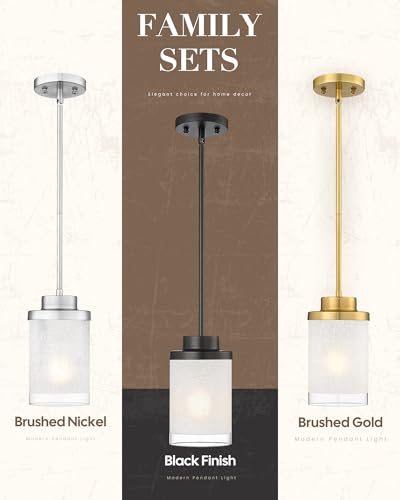 TENGXIN 6" Matte Black Pendant Lights Kitchen Island, Frosted Glass Shade - color: Matte Black, Linen Frosted Glass, size: 6"