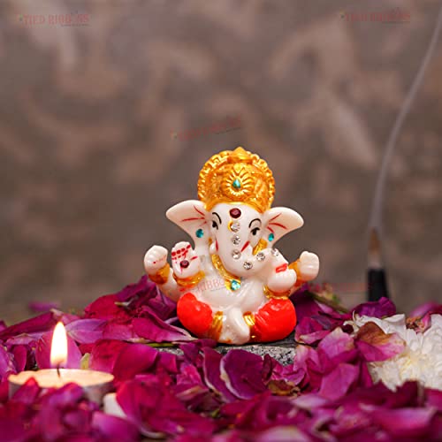 TIED RIBBONS Ganesh Idol 2.3 Inch, Resin | Ganesh Statue Sculpture for Car Dashboard, Home, Temple Decor | Indian God | Car Dashboard Accessories | Ganesha Decorations