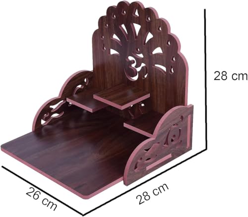 Small Wooden Temple for Home & Office, Light Weight Puja Mandir, Perfect for Smaller Spaces, Size- 28x28x26 CM.