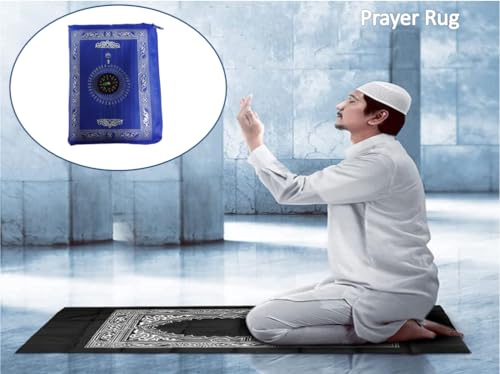 1 PiecesTravel Prayer Mat with Compass,Muslim Prayer Carpet,with Compass Pocket Sized Carry Bag,Muslim Travel Prayer Mat and Attached Compass,Islamic Prayer Rug,Blue