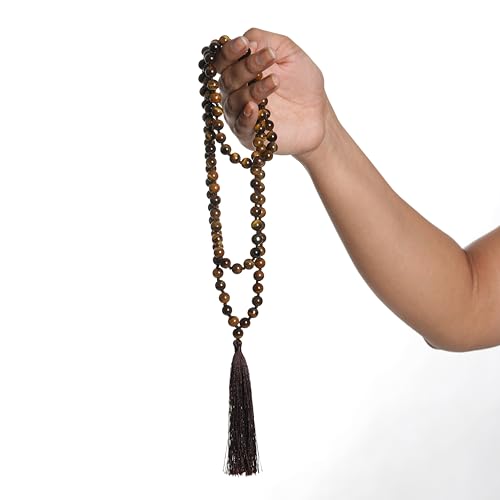 108 Bead Tiger Eye Japa Mala Necklace 8mm for Meditation & Yoga