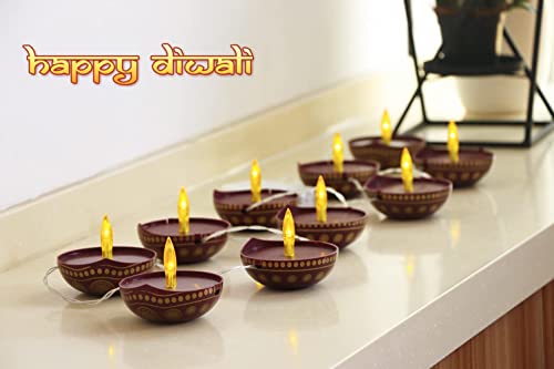 alikiki Diwali Diya String Lights - Diwali Gift Decor 10PCS LED Deepawali Battery Operated Diyas Indian Pooja Room Home Office Mandir Puja Gifts Hindu Wedding Light