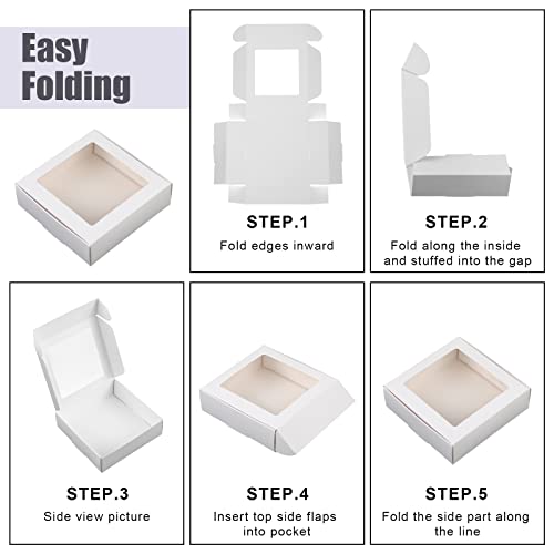 Zonon 30 Pcs Kraft Paper Boxes with Window 4.13 x 4.13 x 1.18 Inch (White) - color: White