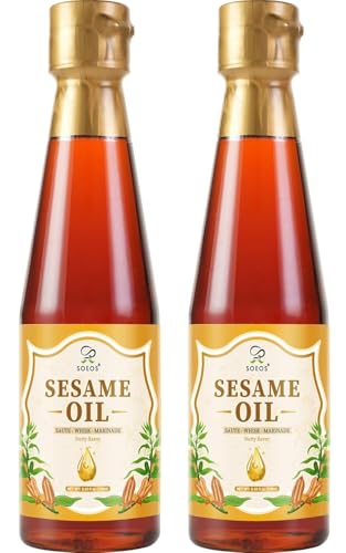 Soeos Sesame Oil, Toasted Sesame Seed Oil, 8.45 Fl Oz (250 ml) Pack of 2, Total 500 ml, Nutty Flavor, Perfect for Asian Food, Noodles, Soup, Baking, and Stir-Fry - size: 8.45 Fl Oz (Pack of 2)