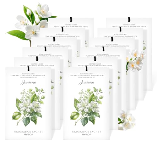 MYARO 12 Pack Jasmine Scented Sachets, Closet Deodorizer Car Air Freshener - color: Jasmine, size: 12 Packs