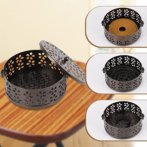 Portable Iron Mosquito Coil Holder with Handle for Outdoor, Bronze - color: Bronze