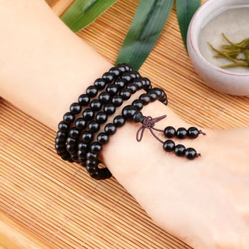 AD Beads 6mm 8mm 108 Prayer Mala Jasper Elastic Bracelet - Handmade Yoga Meditation Healing Power Energy Gifts for Unisex Adult. - color: Black Sandal wood Jasper(Creativity)
