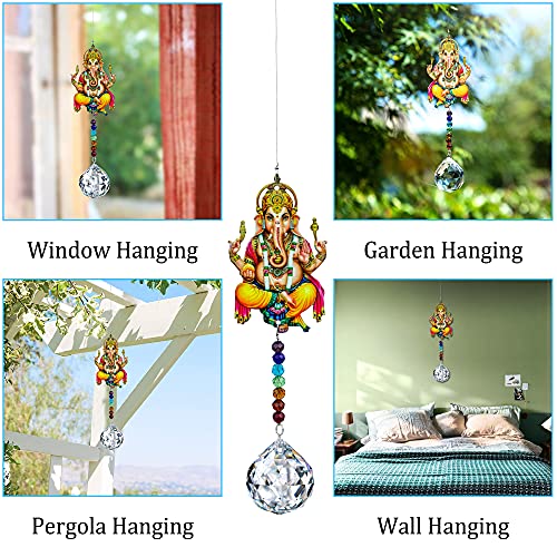 YU FENG 8 Inch Ganesha Prism Suncatcher, Crystal Window Hanging Decor