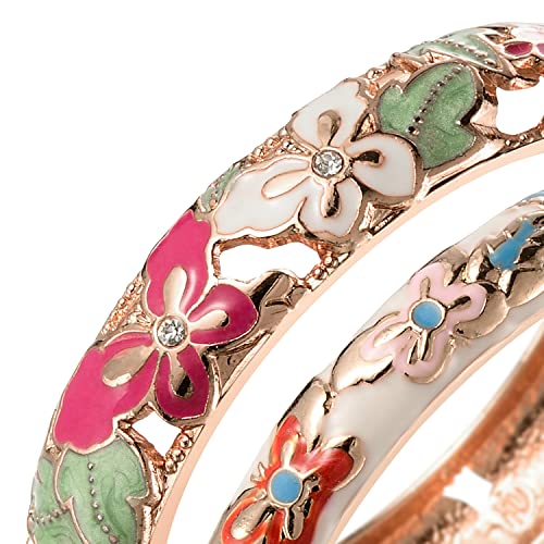 UJOY Fashion Cloisonne Bracelets Plated Butterfly Filigree Enameled Womens Gifts Bangles Spring Hinged 88A09 - color: 2 Pcs/Set-A09-White