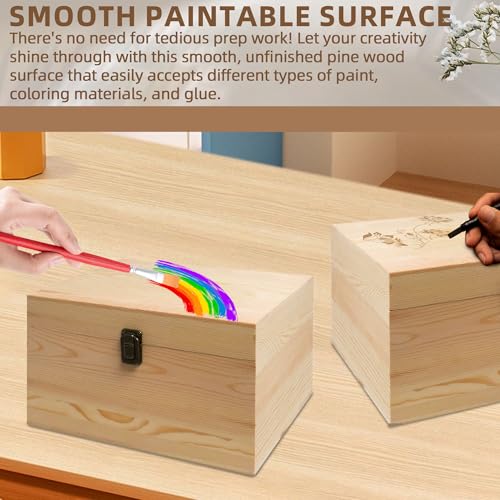 10.71x8x5.66-Inch Unfinished Wooden Box with Hinged Lid & Front Clasp for DIY Art Project Crafts Woodcraft Keepsake - Easy to Stain Paint Wood Burning - size: 10.71 x 8 x 5.66 inches