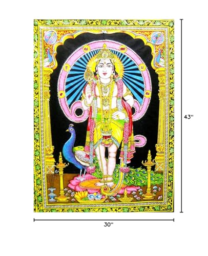 Kartikeya sequins sitara Cotton Wall Hanging Painting : Size 43"x30" Inches - color: Kartikeya