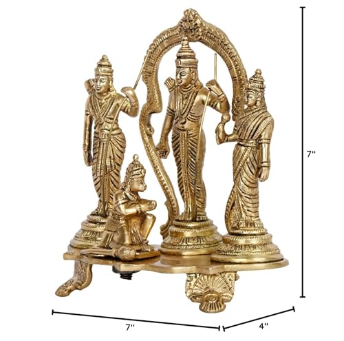 Liv Brass Ram Darbar Statue 7 Inch, Shree Ram Sita Lakshman Hanuman Idol Set, Easter Decor House Warming Gifts Religious Sculptures Return Home Temple