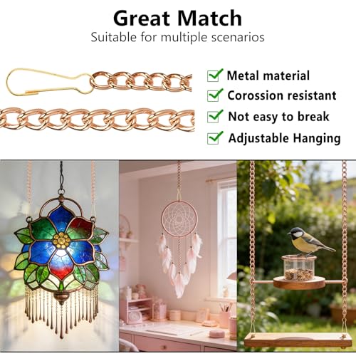 SANGLE SOPFFY Stained Glass Window Hanging Chain, 4PC 30 Inch Gold Metal Picture Hanging Chain Sunshine Catcher Stained Glass Window Panels Chains - color: Gold, size: 2.5 FT