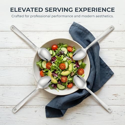 4 Pack Stainless Steel Serving Spoons, 12 Inch Large Buffet Serving Utensils, Heavy Duty 18/8 Metal Spoons with Textured Handle, Dishwasher Safe for Catering, Party, Kitchen