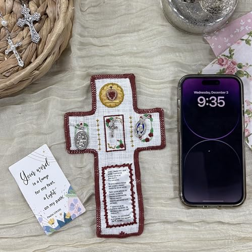 Onism Spanish Pocket Prayer Quilt with Cross, Catholic Gift, 3 Pack Red - color: 3pcs Red – Small (No Pocket)