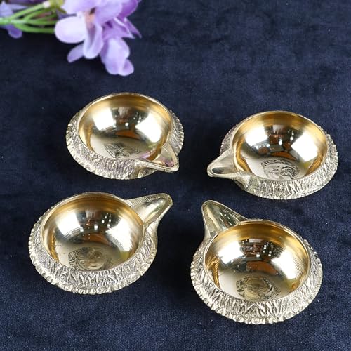 SATVIK Set of 4 - Pure Brass Kuber Diya for Diwali Decoration | Traditional Puja Oil Lamp for Home Temple | Brass Diya for Diwali Pooja & Festive Use - style: SET OF 4