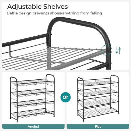 SONGMICS 4-Tier Stackable Metal Shoe Rack, Holds Up to 16 Pairs of Shoes - color: Black, size: 4 Tiers (27"W)