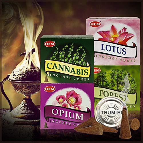 Hem Incense Cones Variety Pack #2 and Cone Incense Burner Bundle with 4 Most Liked Fragrances - color: Popular4b
