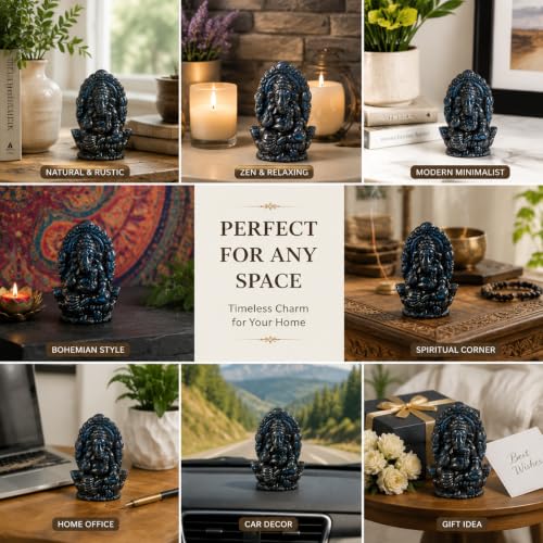 ZORZA 1Pcs Natural Labradorite Crystal Ganesha Statue Divine Hindu Ganesha Statue as Conscious Items for Meditation, Altar Kit Decoration for Yoga Room,Small Ganesh for Car Dashboard