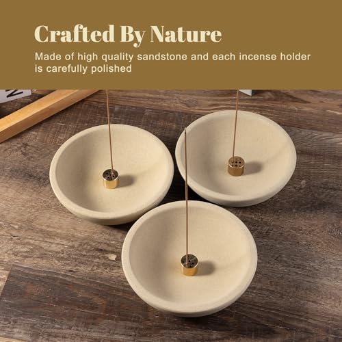 Koville Natural Marble Incense Holder, Incense Holder for Sticks with 9 Holes, Handmade Incense Burner Ash Catcher for Meditation Yoga SPA, Balsam Fir/Palo Santo/Sage/Cone (Sandstone-Brown) - color: D=150-sandstone