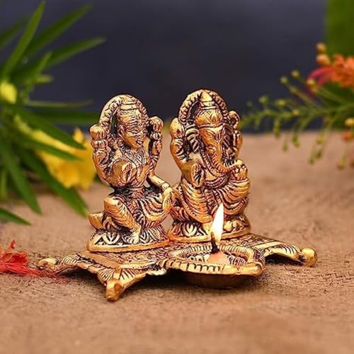 exciting Lives Lakshmi Ganesha Metal Statue Set - Lakshmi Ganesh Murti for Mandir Home, Diwali Gift Idol Murti Set for Hindu Pooja, Gift for Diwali, Festive Gifts, Home Decor