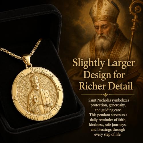 Patron Saint Necklace 14K Gold Medal Catholic Pendant Christian Religious Amulet Jewelry Gift for Men Women