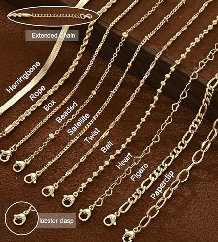 10 Pcs 14K Gold Plated Bracelet for Women, Dainty Stackable Chain Set - color: Gold