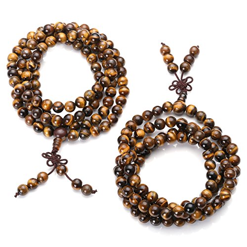 Jovivi Tibetan 6mm 8mm 108 Natural Tiger Eye Gemstone Beads Prayer Mala Bracelet Necklace - color: 8mm Beads