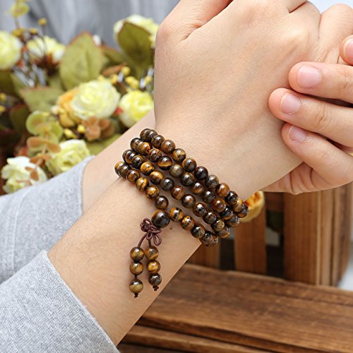 Jovivi Tibetan 6mm 8mm 108 Natural Tiger Eye Gemstone Beads Prayer Mala Bracelet Necklace - color: 6mm Beads