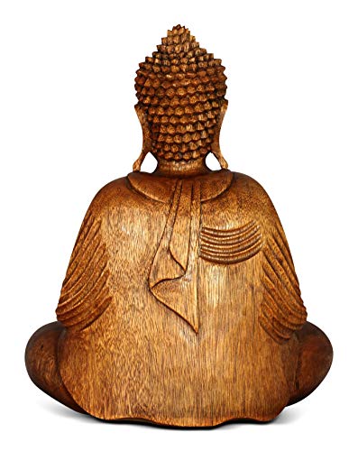 G6 Collection Wooden Serene Sitting Buddha Statue - Handmade Meditating Sculpture - Hand Carved Dhyana Mudra Figurine - Zen Home Decor Accent, Oriental Spiritual Home Room Decoration Gift (8" Tall) - size: 8" Tall