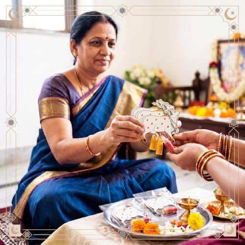 10 Pack Pichwai Cow Haldi Kumkum Holders Gifts Bulk with Empty Mini Glass Jar Pasupu Sindoor Set Return Gift for Varalakshmi Vratam, Diwali, Pooja, Indian Wedding, Housewarming Favor Traditional Puja