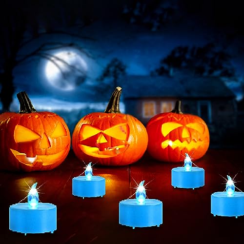 Flameless LED Tea Lights Candles 24 Pack Battery Operated Blue - color: Blue