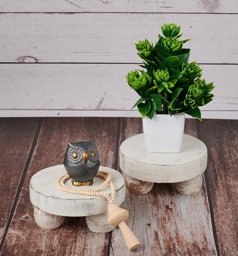 Housewarming Gifts Set of 2 Wood Display Stand Home Decor Display Risers Round Pedestal Bathroom Accessory Holder Plant Holder Table Top Kitchen Multi Purpose Organiser Set