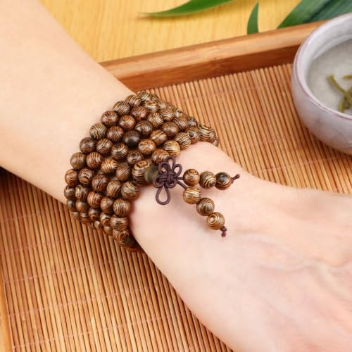 AD Beads 6mm 8mm 108 Prayer Mala Jasper Elastic Bracelet - Handmade Yoga Meditation Healing Power Energy Gifts for Unisex Adult. - color: Wenge Wood Jasper(Creativity)