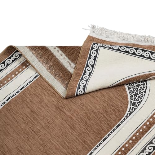 Premium Velvet Prayer Rug – Elegant Islamic Design with Multiple Color Options (Brown) - color: Brown