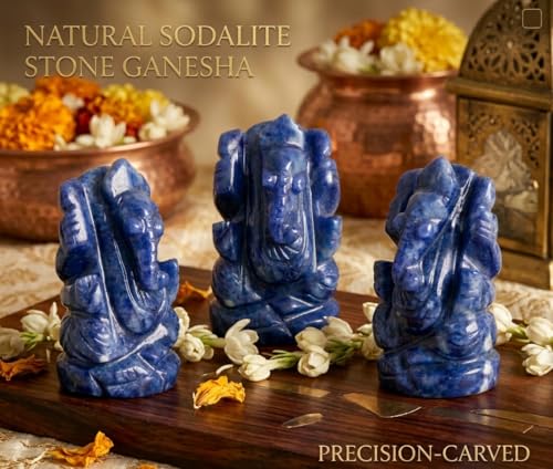 Natural Sodalite Stone Healing Good Luck Ganesha Statue Tiny Ganesh Statue Ganesha Statue for Gift Beautiful Handcrafted Ganesha Idol Pocket Ganesh Statue Sculpture - color: Sodalite Ganesh