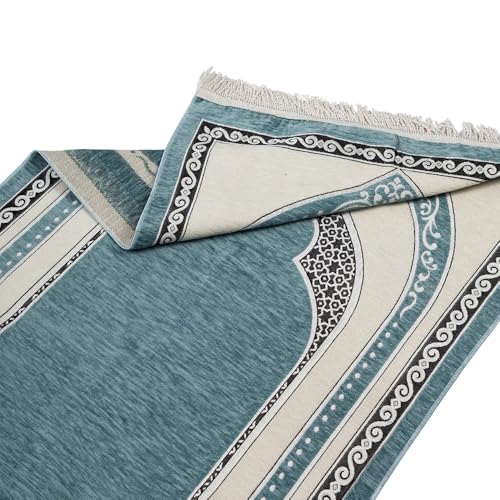 Premium Velvet Prayer Rug – Elegant Islamic Design with Multiple Color Options (Blue) - color: Blue