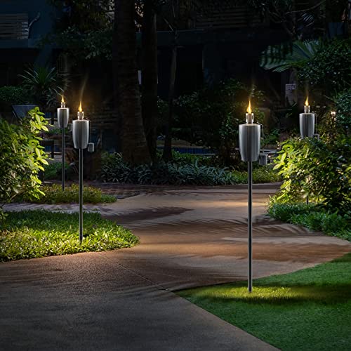 Matney Steel Torches for Outside 2 Pack 5ft Oil Torch Lamp with Flicker Flame - Fiber Glass Wick - Weather Resistant Adjustable Height - Torches for Garden, Lawn, Yard - size: 2 Pack, style: Cylinder