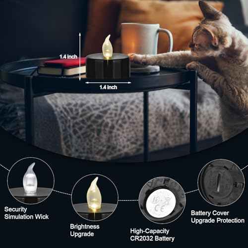 Battery Operated LED Tea Lights 12PACK Flameless Flickering Candles - color: Black, size: 12pack