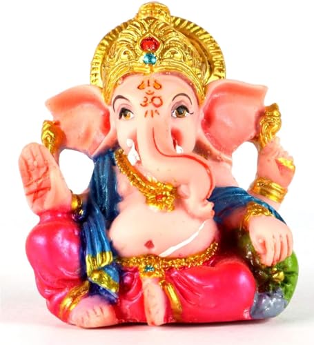2.5" to 3.5" inches Small Ganesha Statue, Sculpture, Mini Lord Ganesh, Ganpati Polyresin Idol in Multicolour for Car Dashboard Home Temple (2.5 inches) - size: 2.5 inches