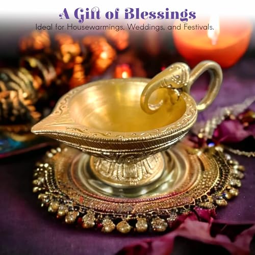 LoveNspire Elephant Brass Diya Deepam Vilakku Samai Oil Lamp Home Pooja Room Diwali Decorations Mandir Temple Akhand Diya Indian Traditional Hindu Puja Religious Deepawali Return Gift Item