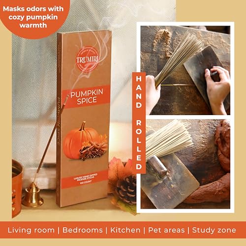 Pumpkin Spice Incense Sticks - Pack of 100 Inscents-Sticks - Inciensos Aromaticos Made with Natural Spices - Scented Insence Non Toxic Insense Incents - color: Pumpkin Spice