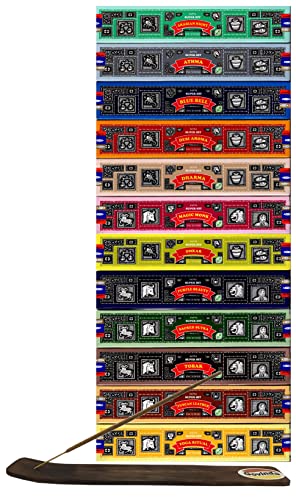 Govinda Incense Stick Holder Bundle with Satya Bangalore (BNG) Incense Sticks - 12 Boxes x 15 Grams (Super Hit Variety) - color: Super Hit Variety