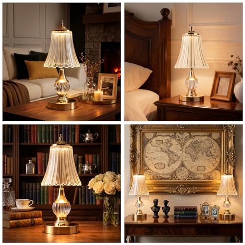 Gold Crystal Battery Operated Rechargeable Lamp Cordless, Skirt - color: Gold-Skirt