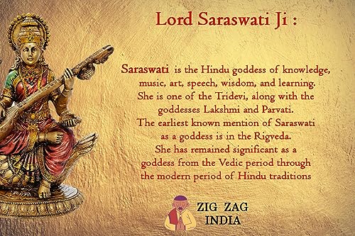 zig zag Maa Saraswati Devi Idol Statue Goddess of Knowledge, Music MATA Saraswati Figurine for School, Office, Home (Multicolor, 8 Inches)