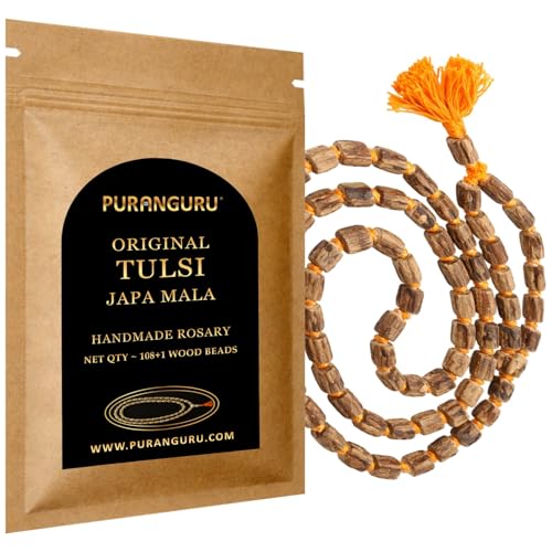 Large Natural Tulsi Mala | 108+1 Beads | Raw Hand-Cut Wood | Knotted Rosary