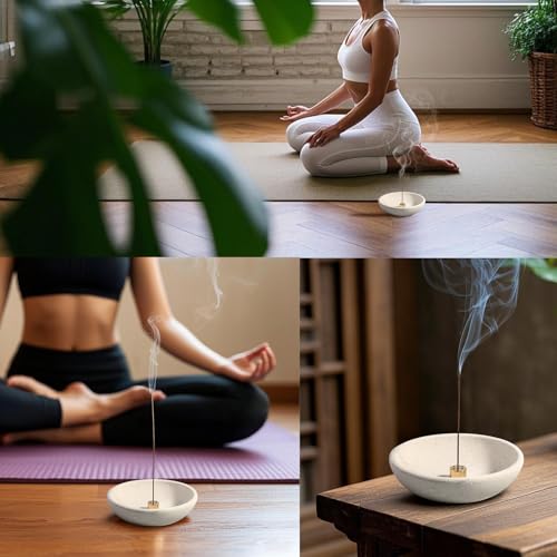 Koville Natural Marble Incense Holder, Incense Holder for Sticks with 9 Holes, Handmade Incense Burner Ash Catcher for Meditation Yoga SPA, Balsam Fir/Palo Santo/Sage/Cone (Lymra Limestone) - color: D=150-lymra Limestone