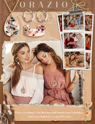 ORAZIO Acrylic Jewelry Set for Women Statement Boho Resin Earrings Necklace Bracelet