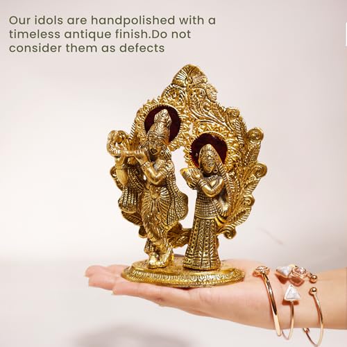The Fine Living Co. Radha Krishna Idol Statue, Gold Polished Figurine - style: Radha Krishna Idol